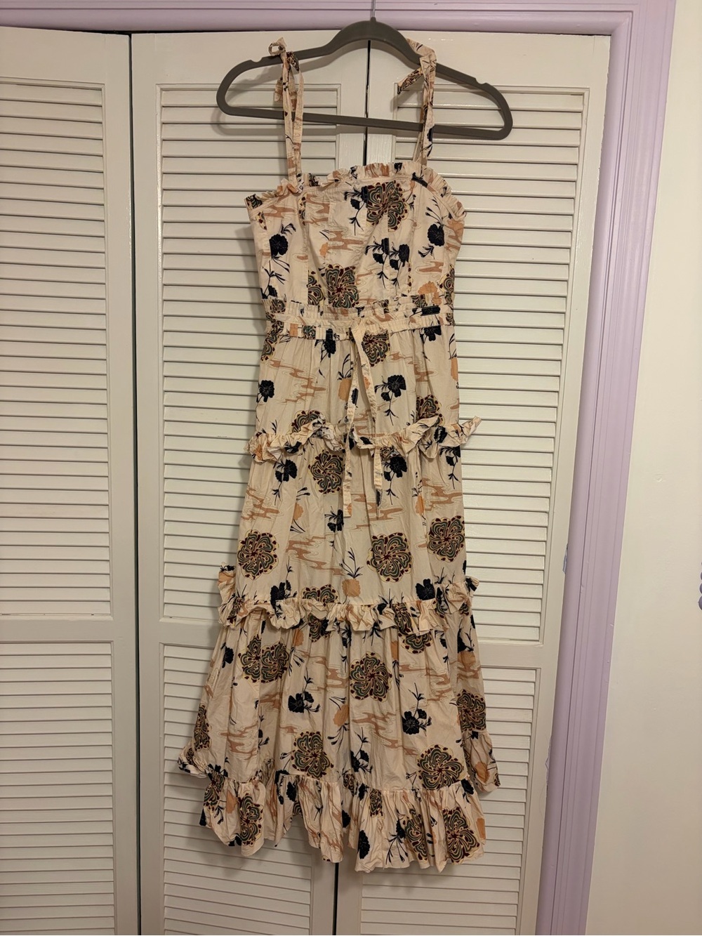 Ulla Johnson Beige Floral Tiered Maxi Dress
